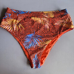 Raisins High Waist Cheeky Bikini Bottoms Womens L Coconut Girl Tropical Hawaiian